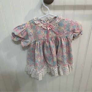 Vintage Floral Pink Dress with Lace Trim and Bloomers